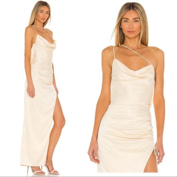 Lovers And Friends Maegan Cowl Neckline Satin Side Ruched maxi Dress NEW MEDIUM - Picture 3 of 11